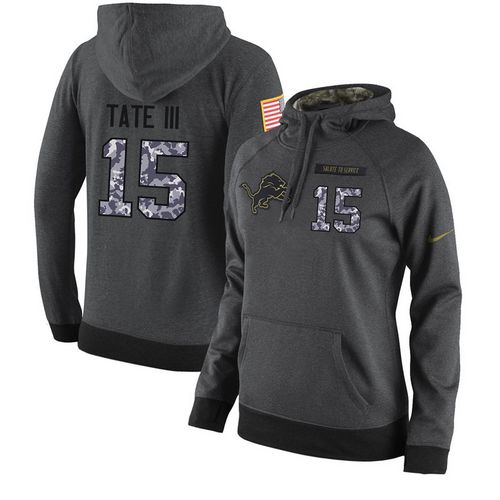 NFL Women's Nike Detroit Lions #15 Golden Tate III Stitched Black Anthracite Salute to Service Player Performance Hoodie